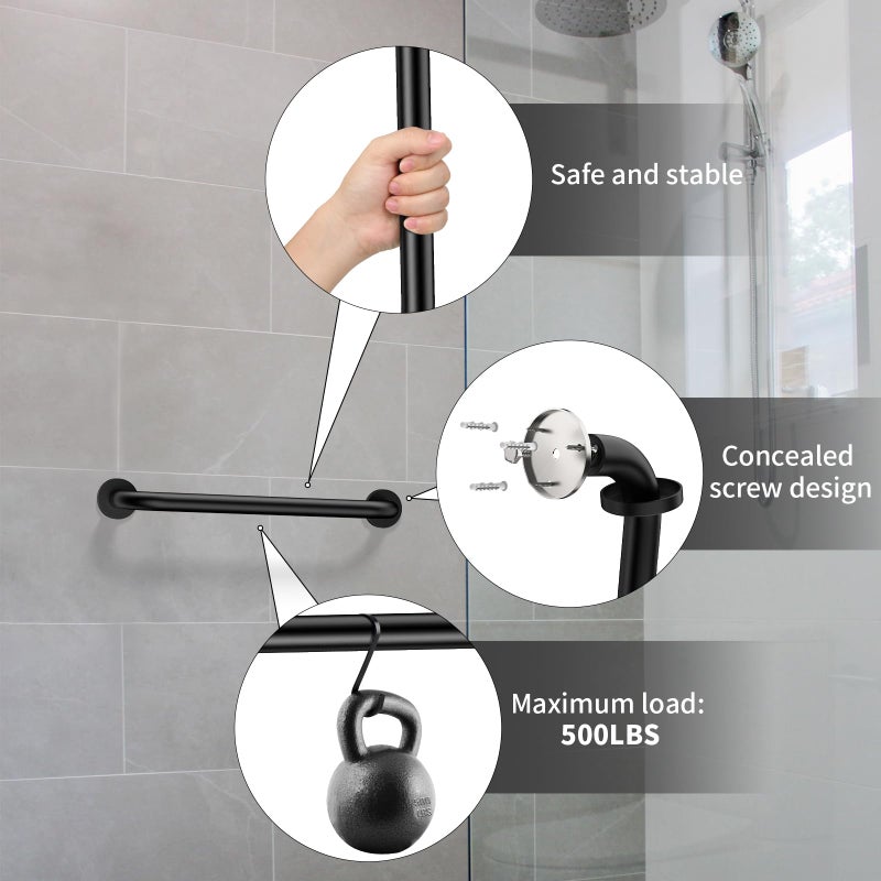 ZUEXT 16 Inch Oil Rubbed Black Stainless Steel Shower Grab Bar, Bathroom Safety Hand Rail, 500 Lbs Pull Force, Concealed Mount, Modern Sleek Style - Image 3